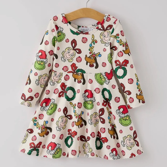 Grinch Festive Kids Christmas Dress - Picture 1 of 5